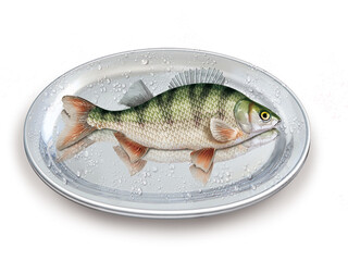 perche , poisson, plateau, pêche, aliment, frais, fruits de mer, mer, animal, ailette, sain, queue, fond blanc, argent, attraper, repas, cuisiner, plat, viande, fraîcheur