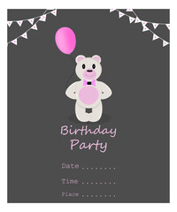 invitation to a birthday party with bear and balloon