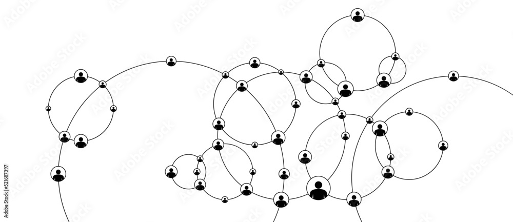 Poster Connection circle with avatars in intersect. Network background with relationship. Social network concept.