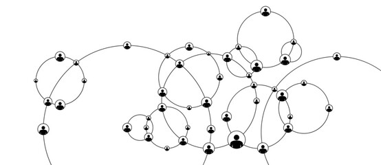 Connection circle with avatars in intersect. Network background with relationship. Social network concept.