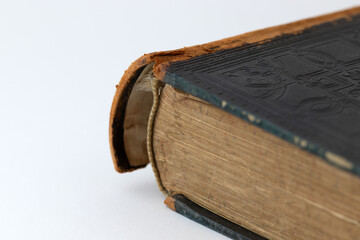 detail of an old book on a white background