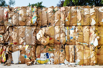 stack of waste paper collected for recycling