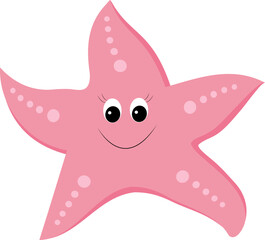 Vector illustration of cute cartoon starfish. Smiling sea character. Isolated element on white background.