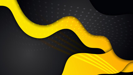 Modern black and yellow golden color shape overlap pattern on dark background with shadow. Abstract trendy color geometric shape with copy space. Futuristic and technology concept. Vector illustration