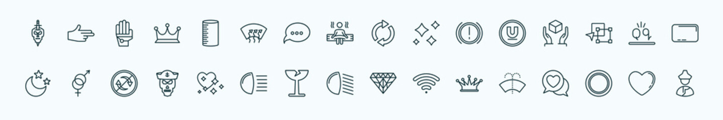 special lineal shapes icons set. outline icons such as skull and dagger, cylinder volumetric, rotate circle, undelined, letter glow effect, male and female, heart with shine, low beam, royalty,