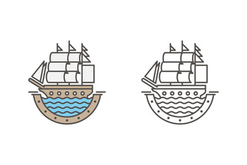 Sailing boat illustration monoline or line art style