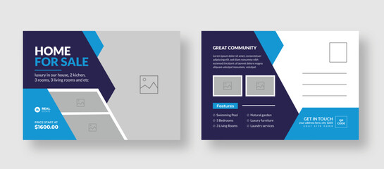 Real Estate Postcard Vector Template, postcard template design, Professional Real Estate Postcard, print ready