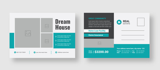 Obraz premium Minimal real estate postcard design template, Real estate postcard template design, real estate brochure design