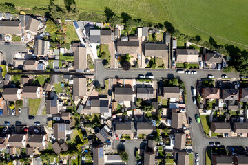 Aerial Houses Residential British England Drone Above View Summer Blue Sky Estate Agent.
