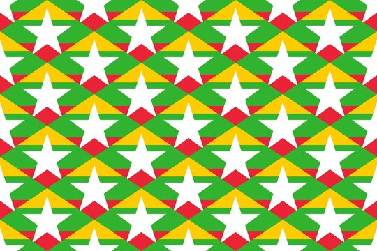 Geometric pattern in the colors of the national flag of Myanmar. The colors of Myanmar. © Oleksii