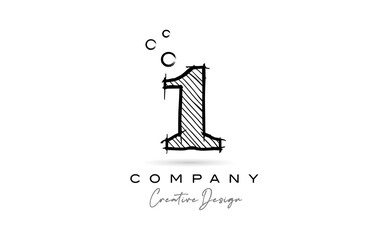 hand drawing number 1 logo icon design for company template. Creative logotype in pencil style