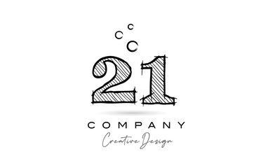 hand drawing number 21 logo icon design for company template. Creative logotype in pencil style