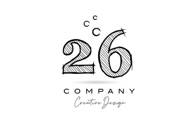 hand drawing number 26 logo icon design for company template. Creative logotype in pencil style