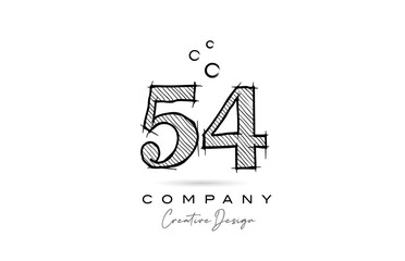hand drawing number 54 logo icon design for company template. Creative logotype in pencil style