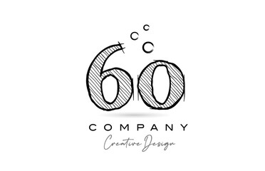 hand drawing number 60 logo icon design for company template. Creative logotype in pencil style