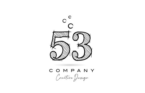 hand drawing number 53 logo icon design for company template. Creative logotype in pencil style