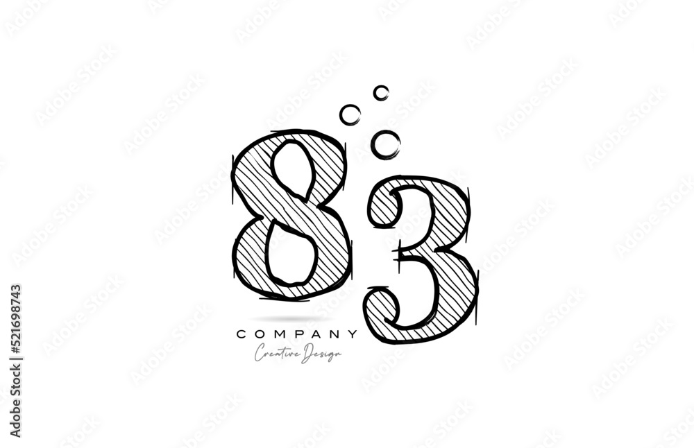 Wall mural hand drawing number 83 logo icon design for company template. creative logotype in pencil style