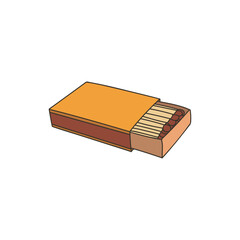 Matches box with matches colorful doodle illustration. Matches illustrations in vector.