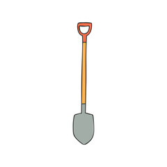 Shovel colorful doodle  illustration in vector. Shovel colorful icon in vector