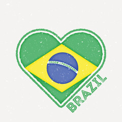 Brazil heart flag badge. Brazil logo with grunge texture. Flag of the country heart shape. Vector illustration.