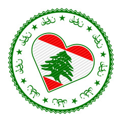 Lebanon heart badge. Vector logo of Lebanon with name of the country in Arabic language. Stylish vector illustration.
