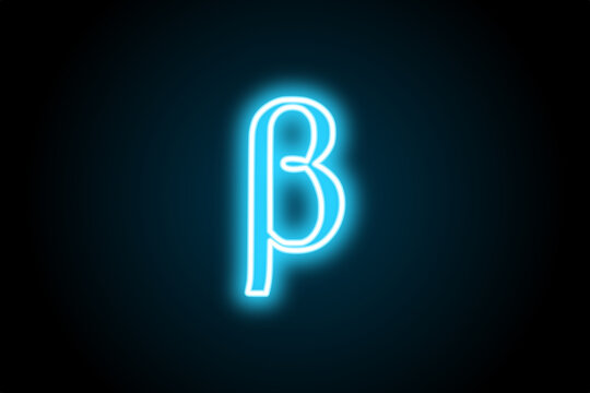 Greek alphabet beta neon glowing sign on black background 