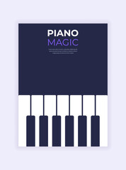 Piano magic minimalistic music poster. Fortepiano banner. Vector illustration concept