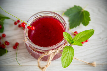 sweet summer jam from ripe red currants in a jar