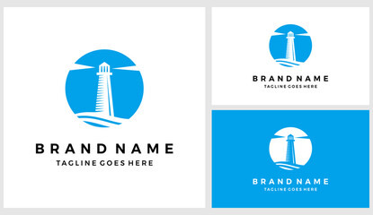 Flat lighthouse logo design vector template