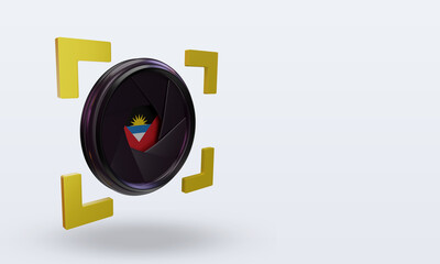 3d shutter camera Antigua and Barbuda flag rendering left view