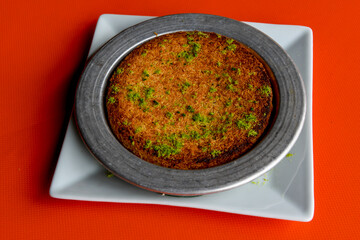 Turkish Dessert Sobiyet  Baklava, mussels baklava and classic baklava with Pistachio . Cevizli, Fistikli Baklava, top view.