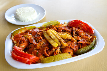 Chicken wings barbeque in a dish with BBQ grill sauce . Izgara tavuk kelebek sis kanat. Tavuk sis, gogus.