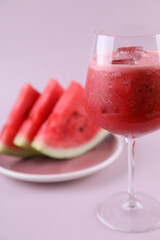 Watermelon fresh with ice in a wine glass