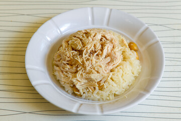 Traditional delicious Turkish food; Turkish style rice pilaf (Turkish name; Arpa sehriyeli. tavuklu, kuru fasulyeli, kavurmali pirinc pilavi)