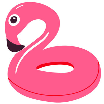 Illustration bou&eacute;e flamant rose, piscine &eacute;t&eacute;, fond isol&eacute;