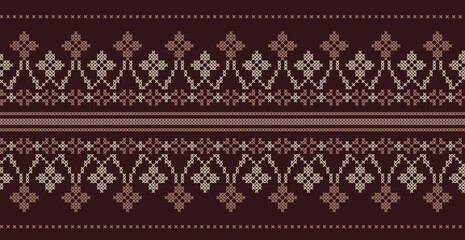 Pattern with flowers and snowflakes folk cross-stitch, scheme for embroidery and knitting