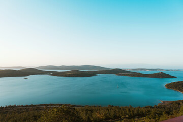 Landscape view of Cunda island from seytan sofrasi Balikesir Ayvalik Turkey.