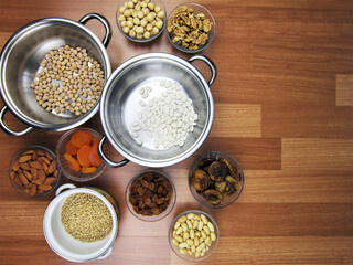    Traditional Turkish Noah's pudding in bowl on wooden table. Copy space                  