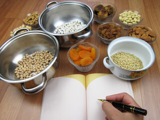   Traditional Turkish dessert ashure - Noah's Pudding ingridients, making of 