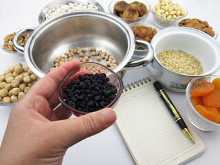   Traditional Turkish dessert ashure - Noah's Pudding ingridients, making of        