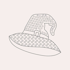 Halloween witch hat coloring page for kids vector illustration
