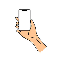 Man holding black smartphone isolated on white background. Hand holding mobile. vector illustration