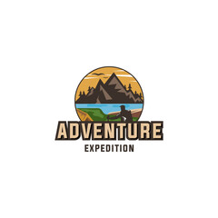 Logos for Camping Mountain Adventure, Emblems and Badges. Forest Vector Illustration Design Template	