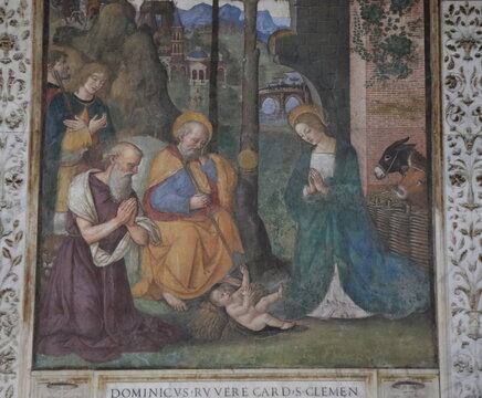 Nativity Scene Fresco at the Santa Maria del Popolo Basilica in Rome, Italy