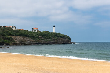 Anglet beach in the Basque Country, with the lighthouse of Biarritz
