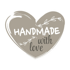 Obraz premium Hand made grunge heart label. Handmade with love lettering stamp, dry brush vector.