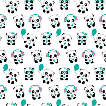 
Bear seamless pattern vector panda polar bear bamboo plush scarf isolated repeat wallpaper tile background cartoon character doodle illustration