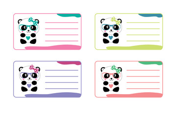 school label with panda design school label, name and address, tag, kids clothes sticker