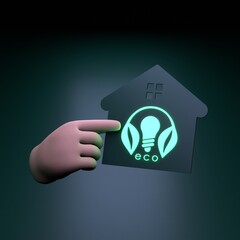Hand holding Eco Energy Neon Icon. Ecology concept. 3d render illustration.