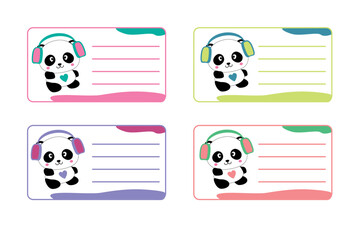 school label with panda design school label, name and address, tag, kids clothes sticker